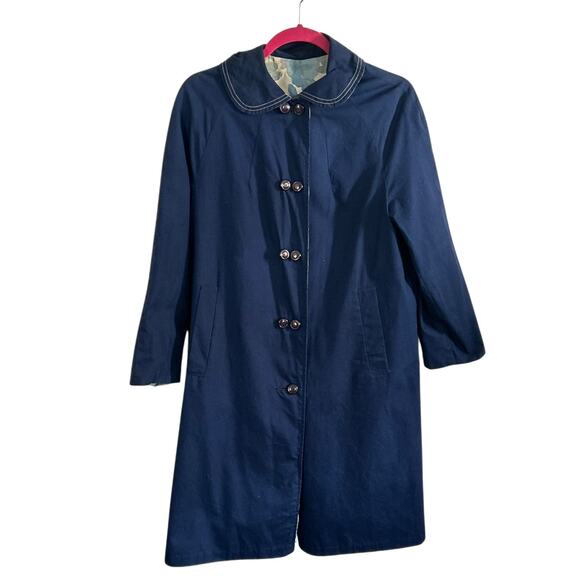 Vintage 1950s–60s Reversible Swing Coat – Peter Pan Collar, Navy, Floral, Size M - Picture 2 of 8